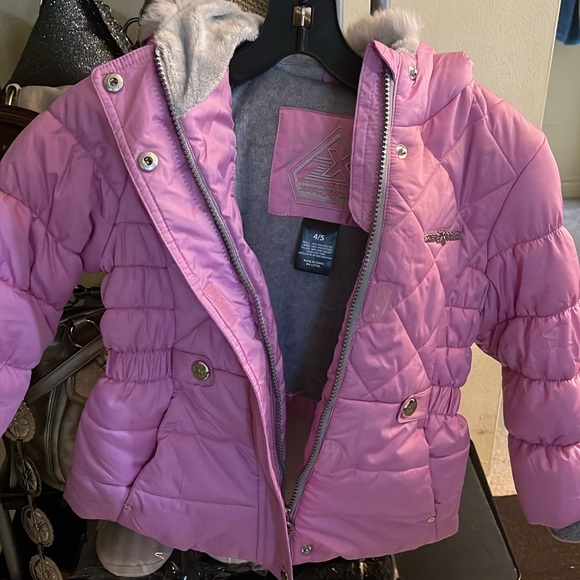 Little Girls Pink Puffer Fleece Lined Hooded Faux Fur Snow Jacket 4/5T - Picture 7 of 8